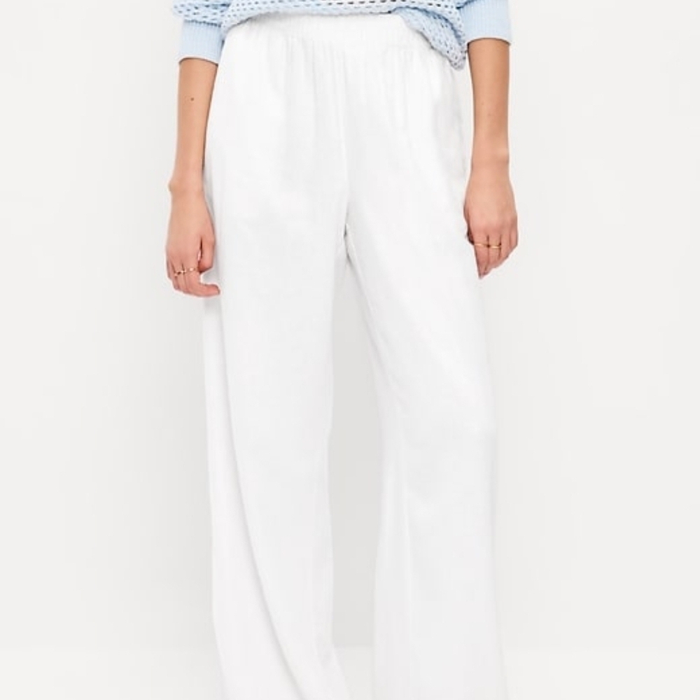 Old Navy Women's White linen Wide Leg Pants-TALL